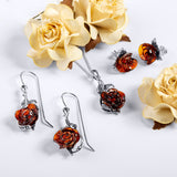 Rose Stud Earrings in Silver and Amber