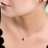 Round Charm Necklace in Silver and Garnet