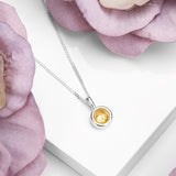 Round Charm Necklace in Silver and Citrine