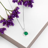 Round Charm Necklace in Silver and Green Onyx