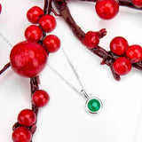 Round Charm Necklace in Silver and Green Onyx