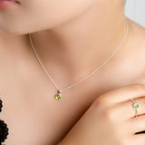 Round Charm Necklace in Silver and Peridot