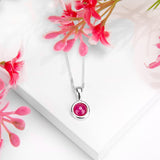 Round Charm Necklace in Silver and Ruby