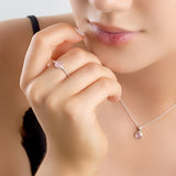 Round Charm Bead Ring in Silver and Rose Quartz