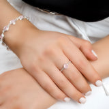 Round Charm Bead Ring in Silver and Rose Quartz