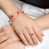 Bead Tube Bangle in Silver and Coral