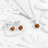 Round Charm Necklace in Silver and Cognac Amber