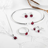 Simple Solo Cuff Bangle in Silver and Garnet