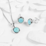 Small Round Stud Earrings in Silver and Larimar