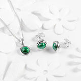 Small Round Stud Earrings in Silver and Malachite