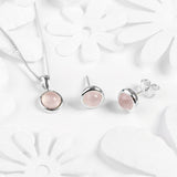 Small Round Stud Earrings in Silver and Rose Quartz