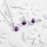 Small Round Stud Earrings in Silver and Amethyst