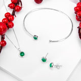 Round Charm Necklace in Silver and Green Onyx