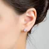Small Round Stud Earrings in Silver and Blue Lace Agate