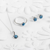 Small Round Stud Earrings in Silver and Owyhee Blue Opal