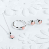 Small Round Stud Earrings in Silver and Pink Opal