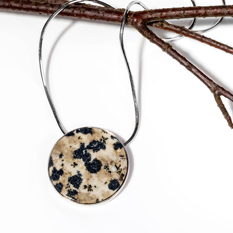 Small Circle Necklace in Silver and Dalmatian Jasper