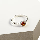 Round Charm Bead Ring in Silver and Amber