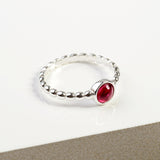 Round Charm Bead Ring in Silver and Garnet