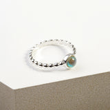 Round Charm Bead Ring in Silver and Labradorite