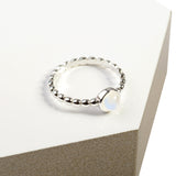 Round Charm Bead Ring in Silver and Moonstone