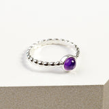 Round Charm Bead Ring in Silver and Amethyst