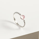 Round Charm Bead Ring in Silver and Rose Quartz