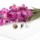Small Round Stud Earrings in Silver and Tiger's Eye