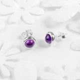 Small Round Stud Earrings in Silver and Amethyst