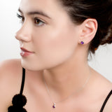 Small Round Stud Earrings in Silver and Amethyst