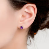 Small Round Stud Earrings in Silver and Amethyst