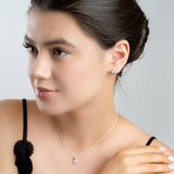 Small Round Stud Earrings in Silver and Blue Lace Agate