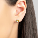 Small Round Stud Earrings in Silver and Citrine