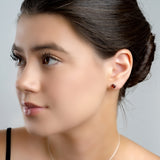 Small Round Stud Earrings in Silver and Cognac Amber