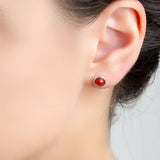 Small Round Stud Earrings in Silver and Coral