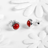 Small Round Stud Earrings in Silver and Coral