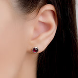Small Round Stud Earrings in Silver and Garnet