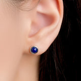 Small Round Stud Earrings in Silver and Lapis Lazuli