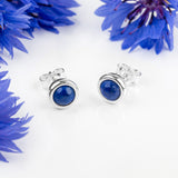 Small Round Stud Earrings in Silver and Lapis Lazuli