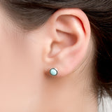 Small Round Stud Earrings in Silver and Larimar