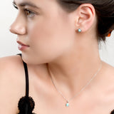 Small Round Stud Earrings in Silver and Larimar
