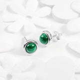 Small Round Stud Earrings in Silver and Malachite