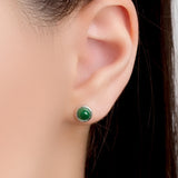 Small Round Stud Earrings in Silver and Malachite