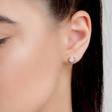 Small Round Stud Earrings in Silver and Rose Quartz