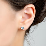 Small Round Stud Earrings in Silver and Blue Topaz