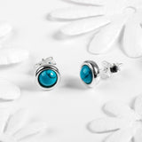 Small Round Stud Earrings in Silver and Turquoise