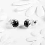 Small Round Stud Earrings in Silver and Black Onyx