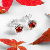 Small Round Stud Earrings in Silver and Cognac Amber