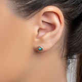 Small Round Stud Earrings in Silver and Copper Turquoise