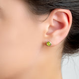 Small Round Stud Earrings in Silver and Peridot